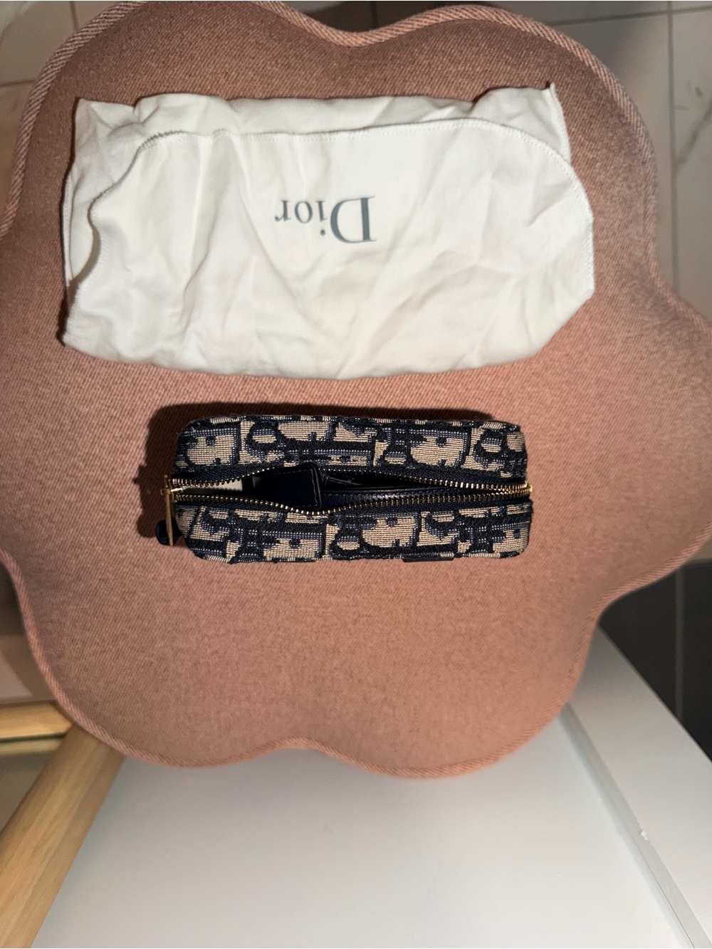 Dior Blue and Beige Monogram Zip Pouch - Picture 2 of 7